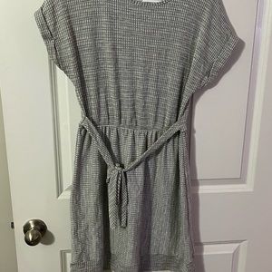 Green and white dress.